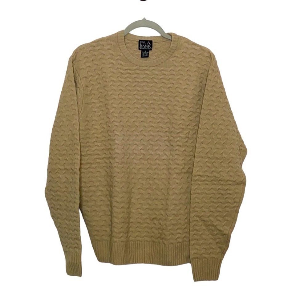 Jos. A. Bank Men's Tan Wool Blend Knit Textured Sweater Crew Neck size Medium